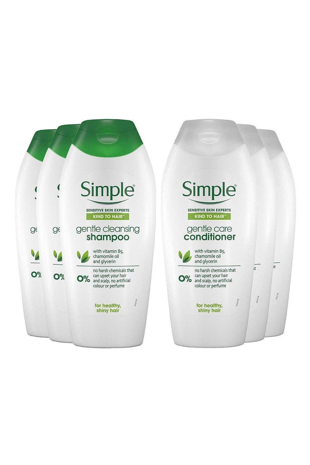 3 Pack 400ml (3 Each) Simple Kind to Hair Gentle Care Shampoo & Conditinor - White - Image 1
