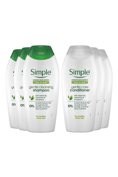 3 Pack 400ml (3 Each) Simple Kind to Hair Gentle Care Shampoo & Conditinor - White