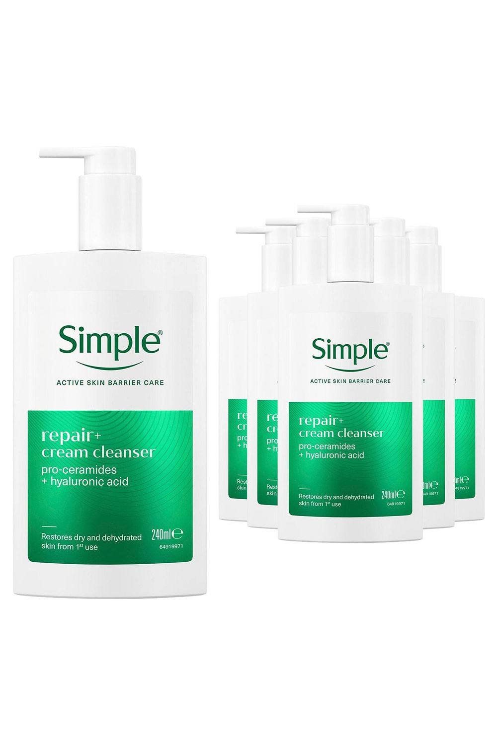 Simple Repair+ Cream Cleanser Soothing Hydrating Gentle Face Wash 240ml, 6 pack - White - Image 1