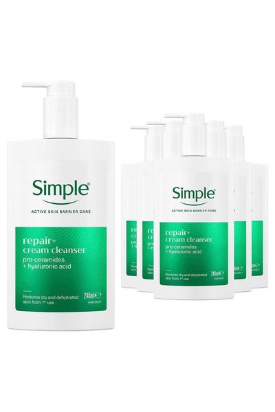 Simple Repair+ Cream Cleanser Soothing Hydrating Gentle Face Wash 240ml, 6 pack - White