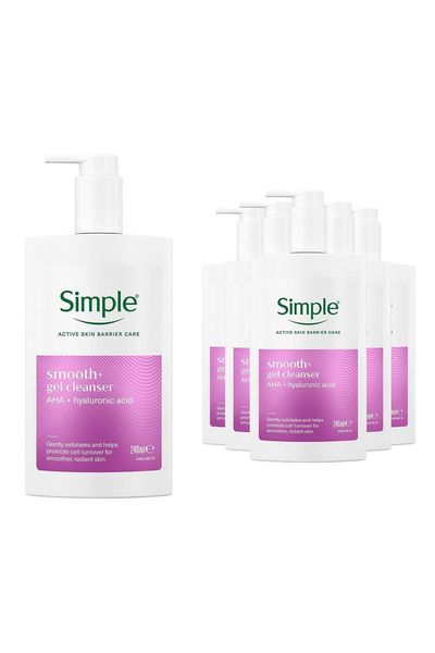 Simple Smooth+ Gel Facial Cleanser Softening Daily Face Wash 240ml, 6 Pack - White
