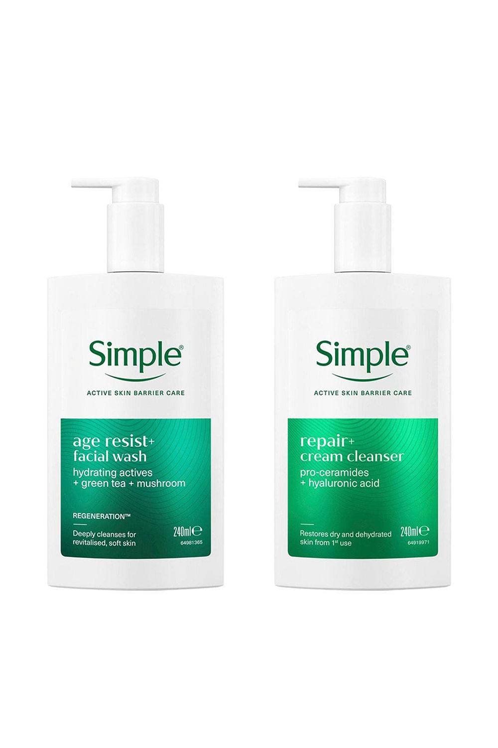 Simple Face Wash Bundle, Age Resist+ Facial Wash & Repair+ Cream Cleanser, 240ml - White - Image 1