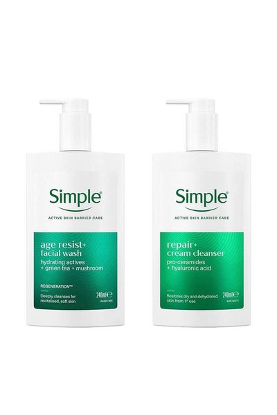 Simple Face Wash Bundle, Age Resist+ Facial Wash & Repair+ Cream Cleanser, 240ml - White