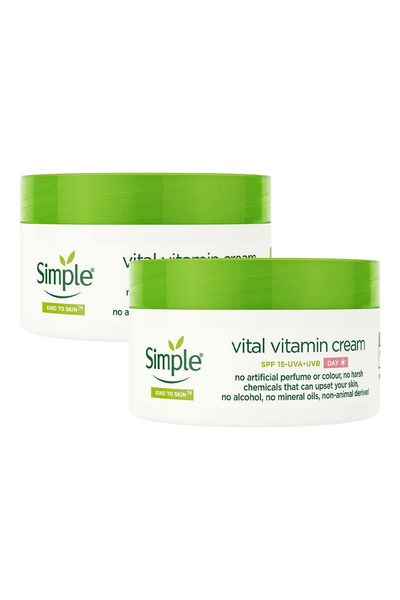 Simple Kind to Skin Day Cream SPF 15 Vital Vitamin for Sensitive Skin 50ml, 2 Pk - White