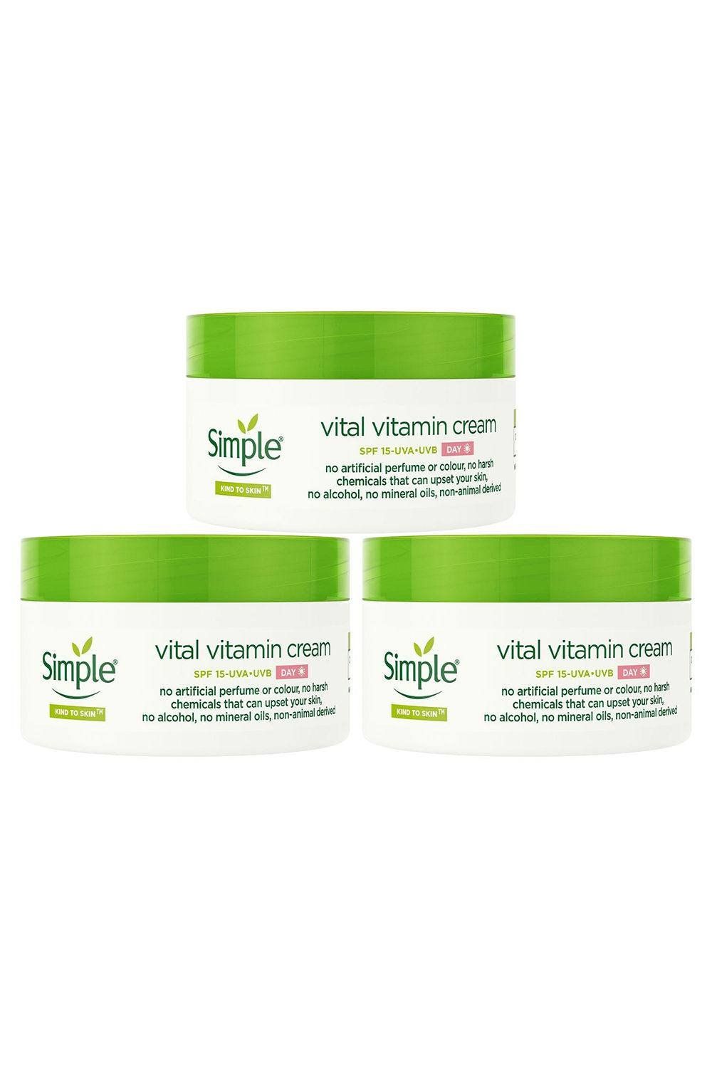 Simple Kind to Skin Day Cream SPF 15 Vital Vitamin for Sensitive Skin 50ml, 3 Pk - White - Image 1