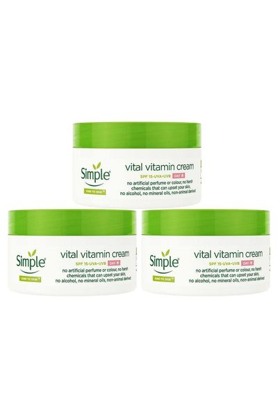 Simple Kind to Skin Day Cream SPF 15 Vital Vitamin for Sensitive Skin 50ml, 3 Pk - White