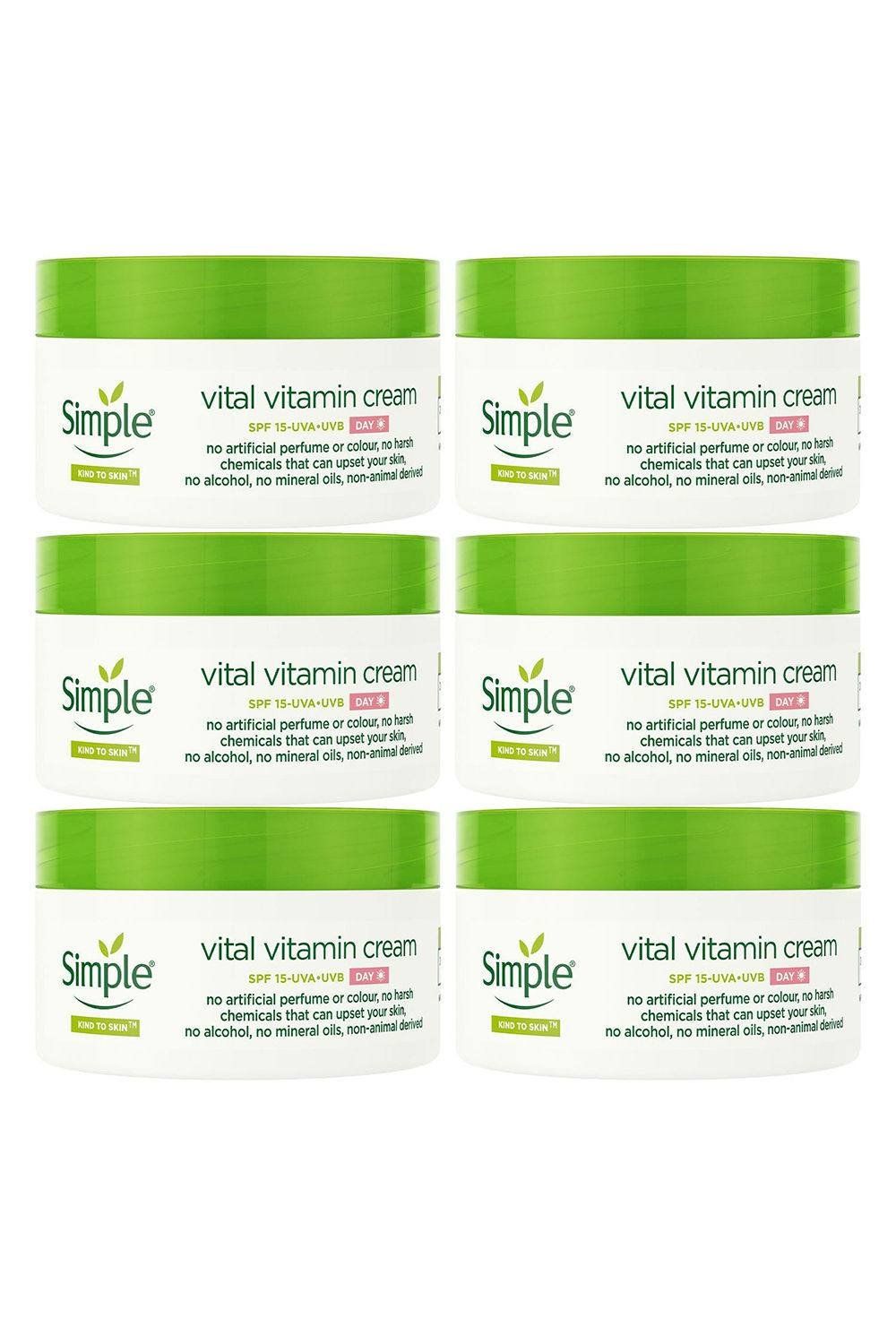 Simple Kind to Skin Day Cream SPF 15 Vital Vitamin for Sensitive Skin 50ml, 6 Pk - White - Image 1