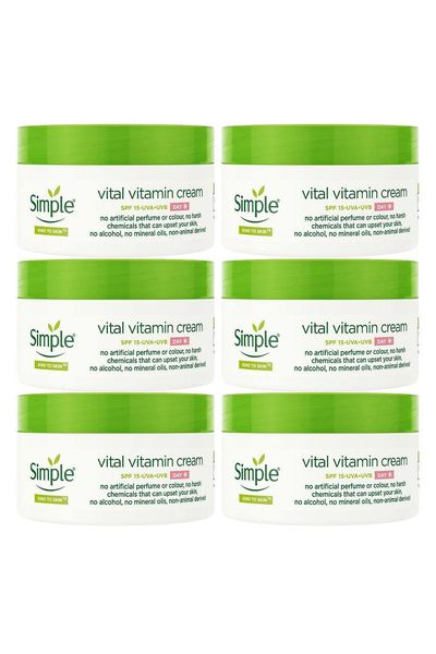 Simple Kind to Skin Day Cream SPF 15 Vital Vitamin for Sensitive Skin 50ml, 6 Pk - White