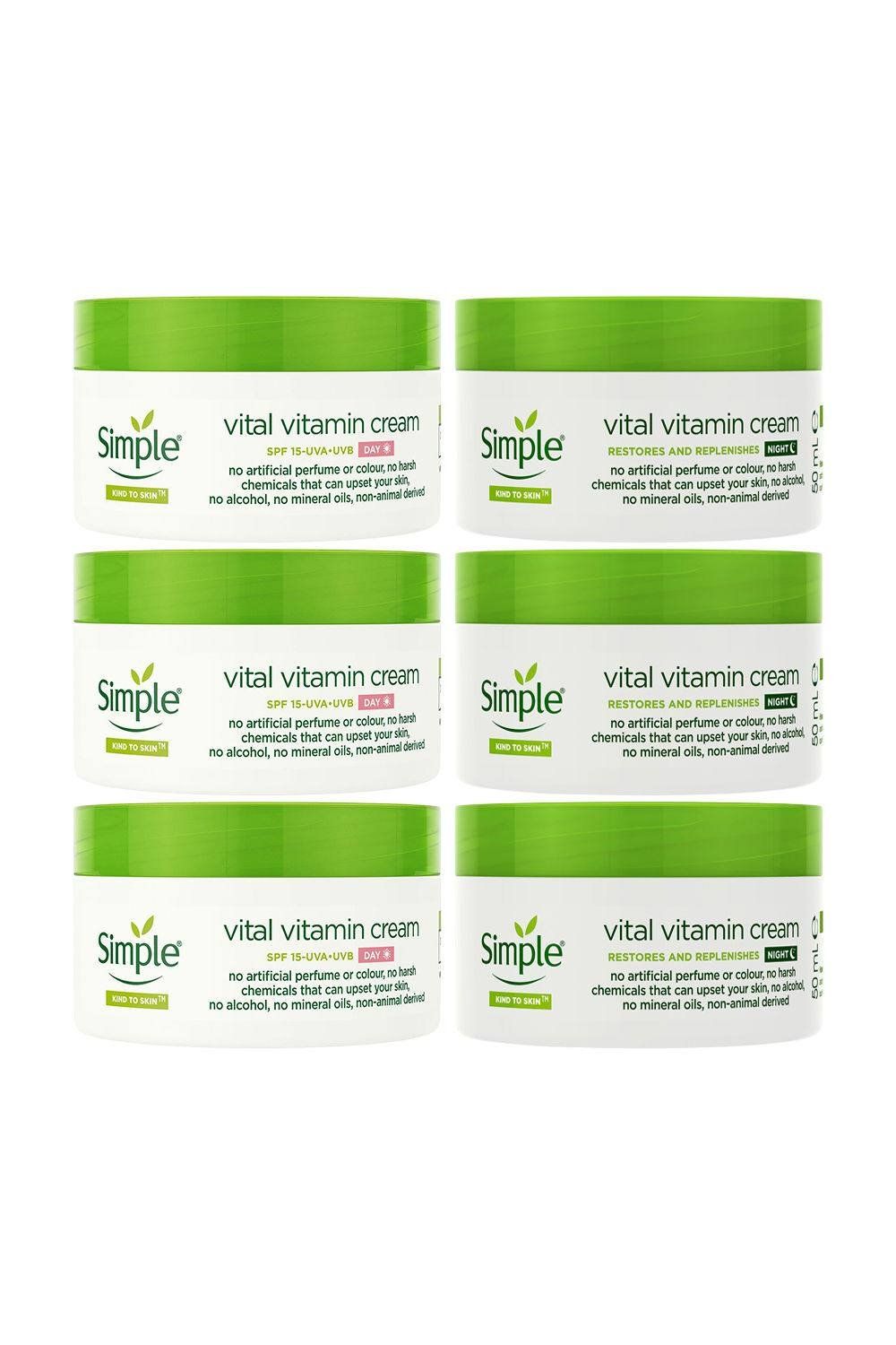 Simple Kind to Skin Day SPF15 & Night Cream Bundle 50ml, 3 Pack Each - White - Image 1