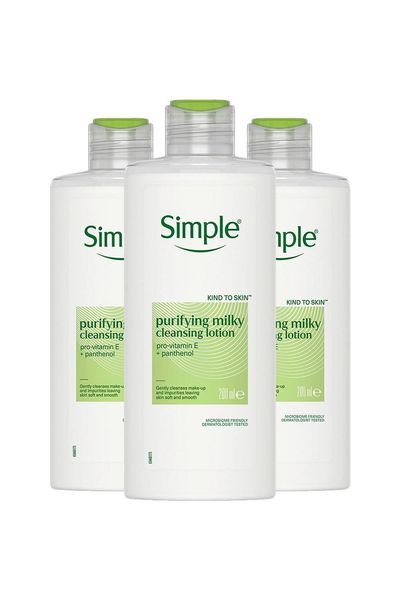 Simple Kind to Skin Purifying Cleansing Lotion Sensitive Skin , 3 Pack 200ml - White