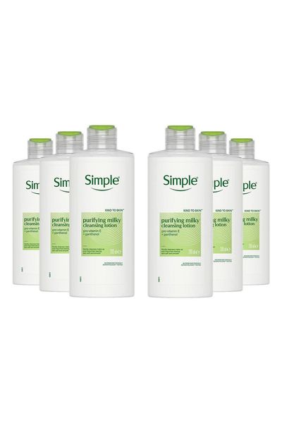 Simple Kind to Skin Purifying Cleansing Lotion Sensitive Skin , 6 Pack 200ml - White