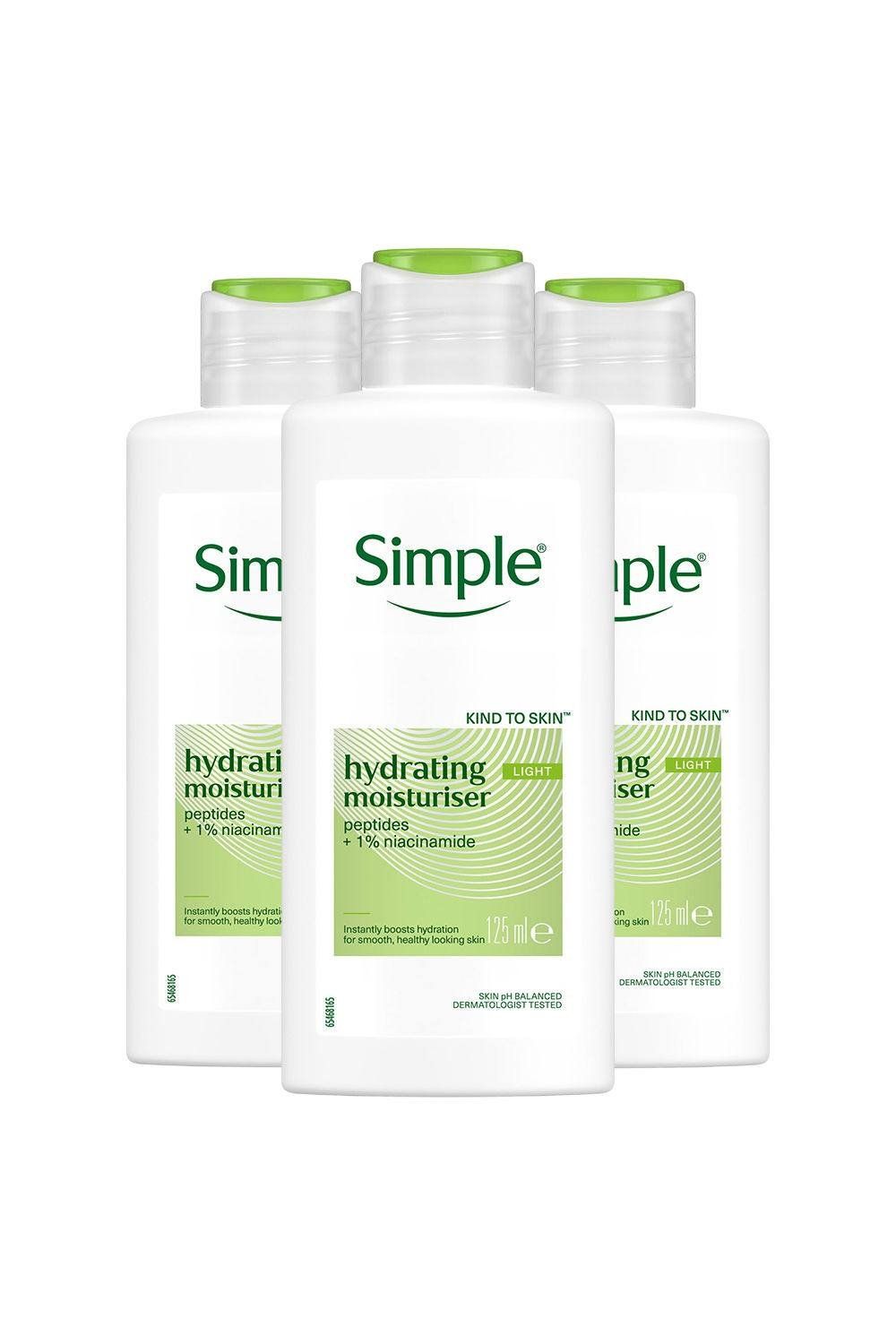 3 Pack 125ml Simple Kind to Skin 12H Hydrating Light Moisturiser Sensitive Skin - White - Image 1