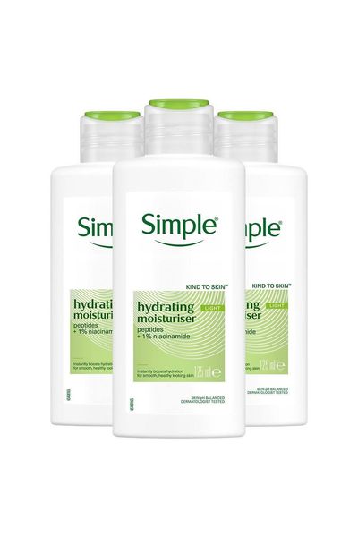 3 Pack 125ml Simple Kind to Skin 12H Hydrating Light Moisturiser Sensitive Skin - White