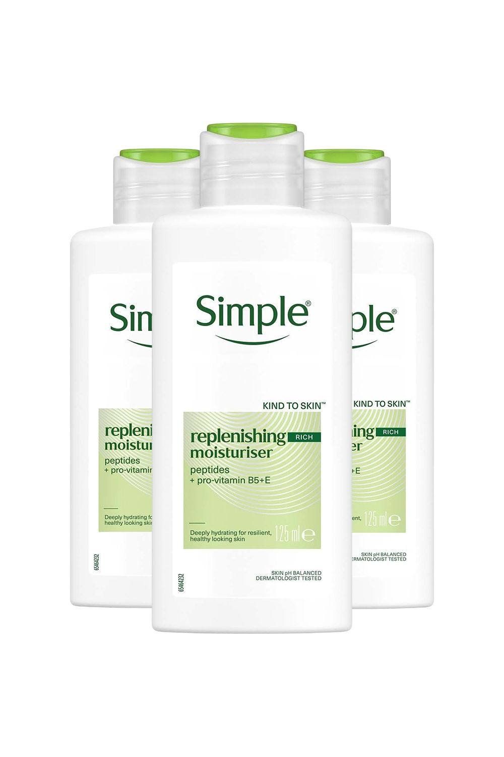 3 Pack 125ml Simple Kind to Skin 12H Replenishing Rich Moisturiser - White - Image 1