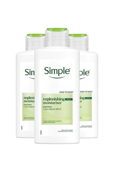 3 Pack 125ml Simple Kind to Skin 12H Replenishing Rich Moisturiser - White
