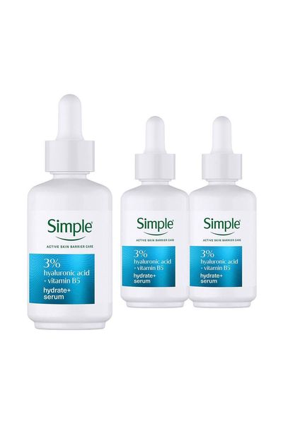 Simple Hydrate+ Serum 3% Hyaluronic Acid + B5 Moisture Boost 30ml, 3 Pack - White