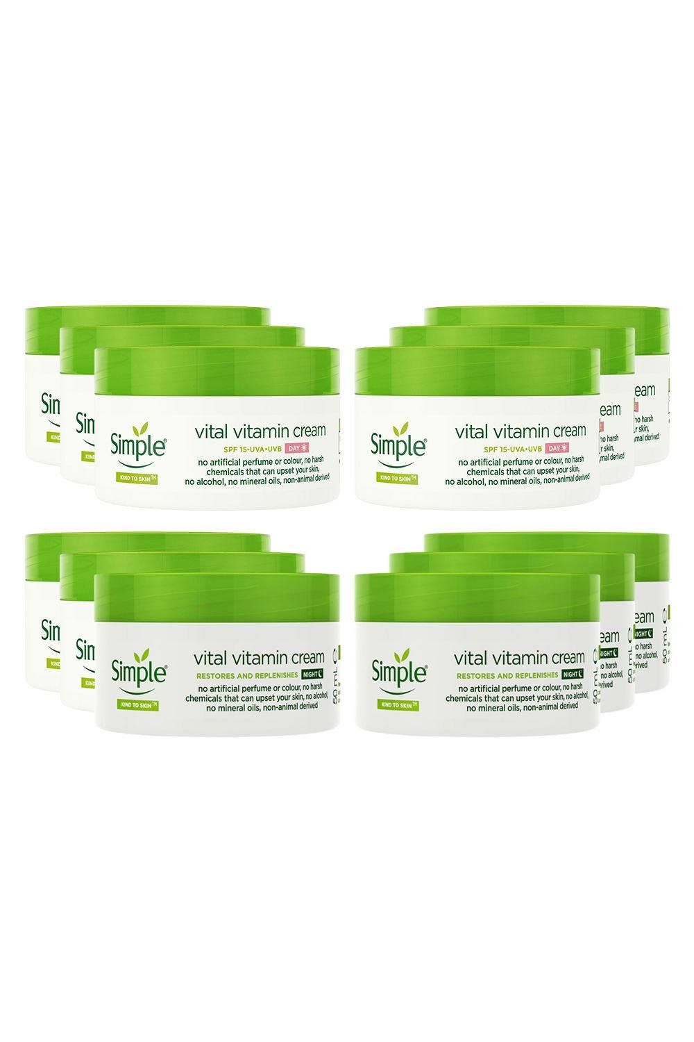 Simple Kind to Skin Day SPF15 & Night Cream Bundle 50ml, 6 Pack Each - White - Image 1