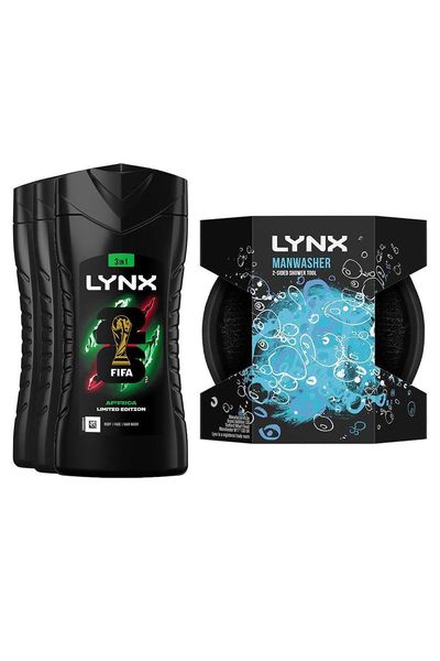 Lynx Africa 12H Refreshing Fragrance Bodywash 225ml, 3 Pack with Manwasher Shower Tool