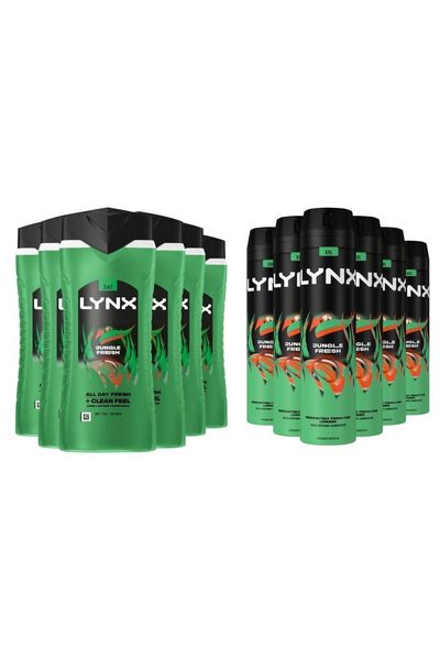 Lynx Jungle Fresh Shower Gel Extra Fresh 500ml, 6 Pack with Body Spray, 250ml, 6 Pack