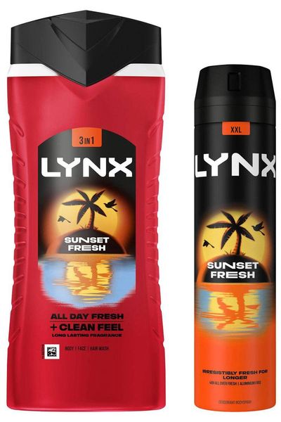 Lynx Men's 6x of Each Sunset Fresh Body Wash, 500ml with Body Spray, 250ml in Red