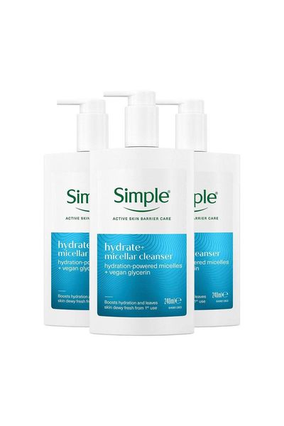 Simple Hydrate+ Micellar Cleanser Gentle Refreshing Face Wash 240ml, 3 Pack - White