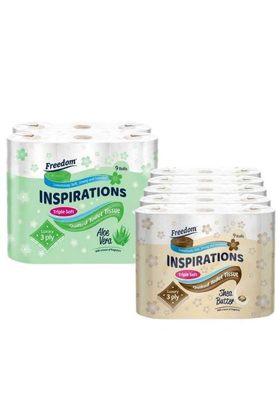 Freedom Aloe Vera 3-Ply Toilet Paper 45 Rolls + Shea Butter 45 Rolls in White