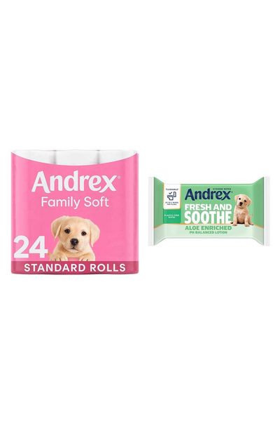 Andrex Toilet Paper 24 Rolls with Washlets 12 Pack - White
