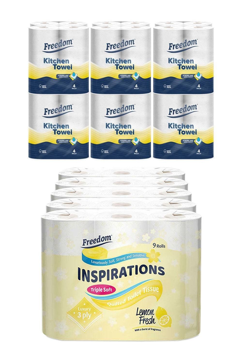 Freedom Lemon Toilet Paper 45 Rolls with Kitchen Towels 24 Rolls - White - Image 1