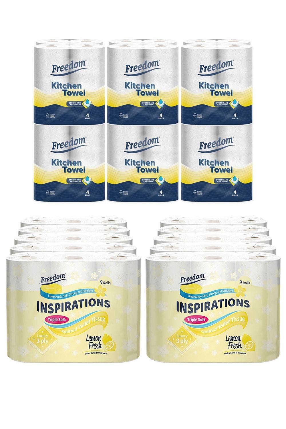 Freedom Lemon Toilet Paper 90 Rolls with Kitchen Towels 24 Rolls - White - Image 1