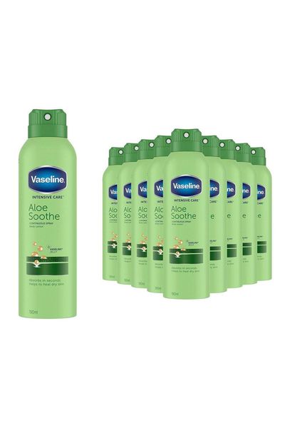 Vaseline Intensive Care Spray Body Moisturiser Aloe Soothe 190ml, 12 Pack - White