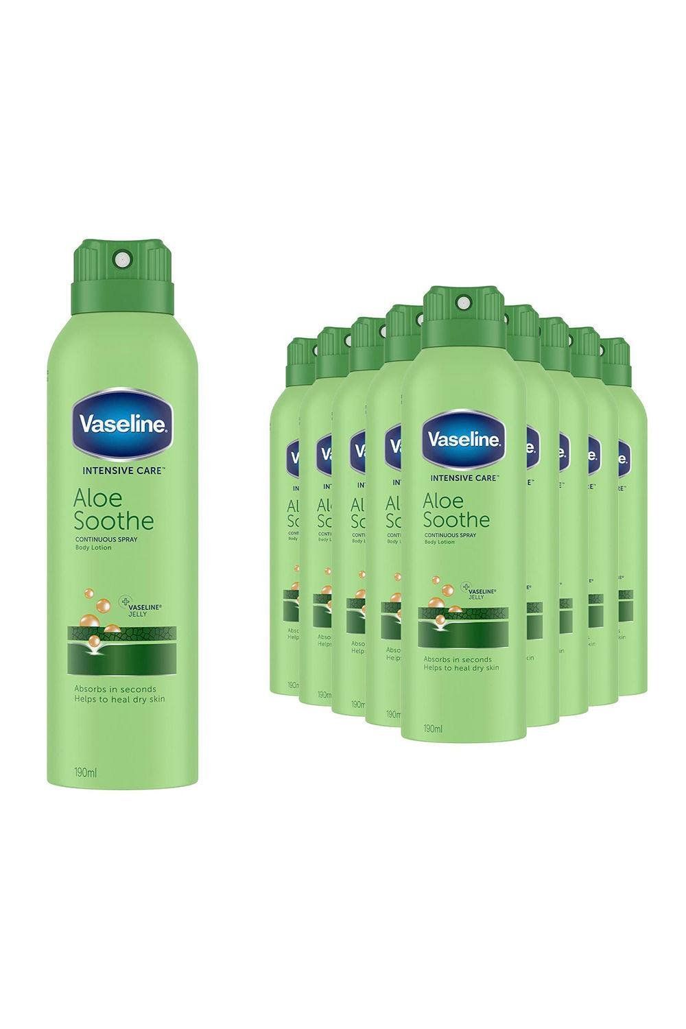 Vaseline Intensive Care Spray Body Moisturiser Aloe Soothe 190ml, 9 Pack - White - Image 1