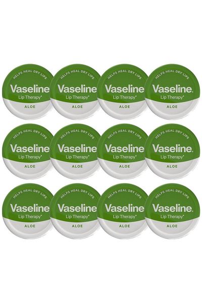Vaseline Lip Therapy Petroleum Jelly, Aloe Vera 20gm Hydrating Lip Balm 12 Pack - White