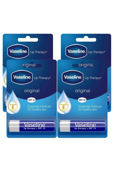 Vaseline Lip Therapy Balm Sticks, Original 4gm Hydrating Lip Care Balm, 4 Pack - White