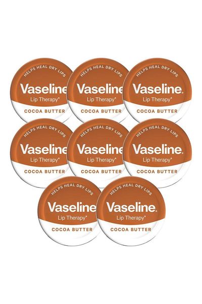 Vaseline Lip Therapy Cocoa Butter 20gm Petroleum Jelly Dry Lip Treatment, 8 Pack - White
