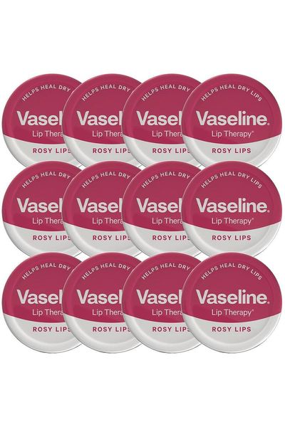 Vaseline Lip Therapy Rosy Lips 20gm Petroleum Jelly Tinted Lip Balm, 12 Pack - White
