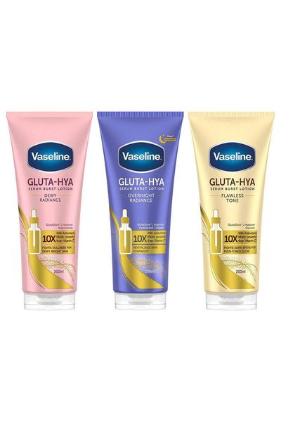 Vaseline Gluta-Hya Lotion Bundle Dewy, Overnight & Flawless Glow, 200ml Each - White