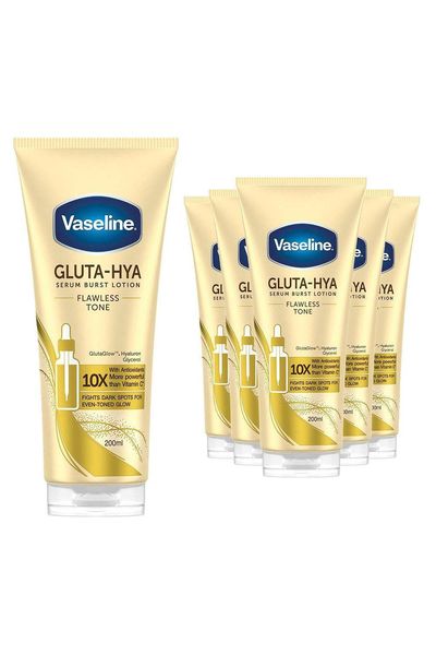 Vaseline Gluta-Hya Flawless Tone Serum Burst Body Lotion 200ml, 6 Pack - White