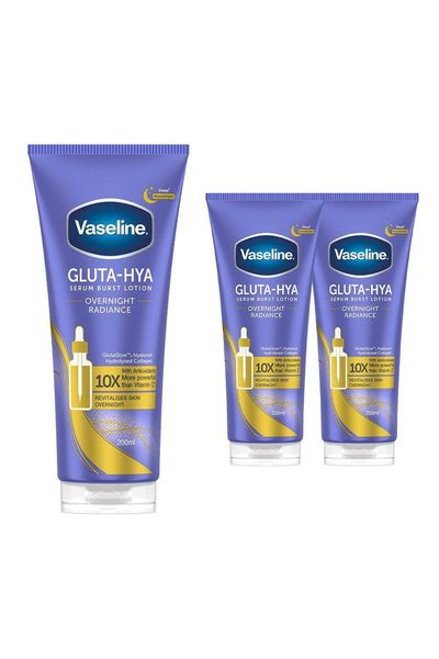Vaseline Serum Burst Lotion Gluta-Hya Overnight Radiance 200ml, 3 Pack - White