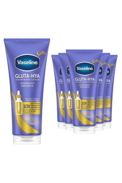 Vaseline Serum Burst Lotion Gluta-Hya Overnight Radiance 200ml, 6 Pack - White