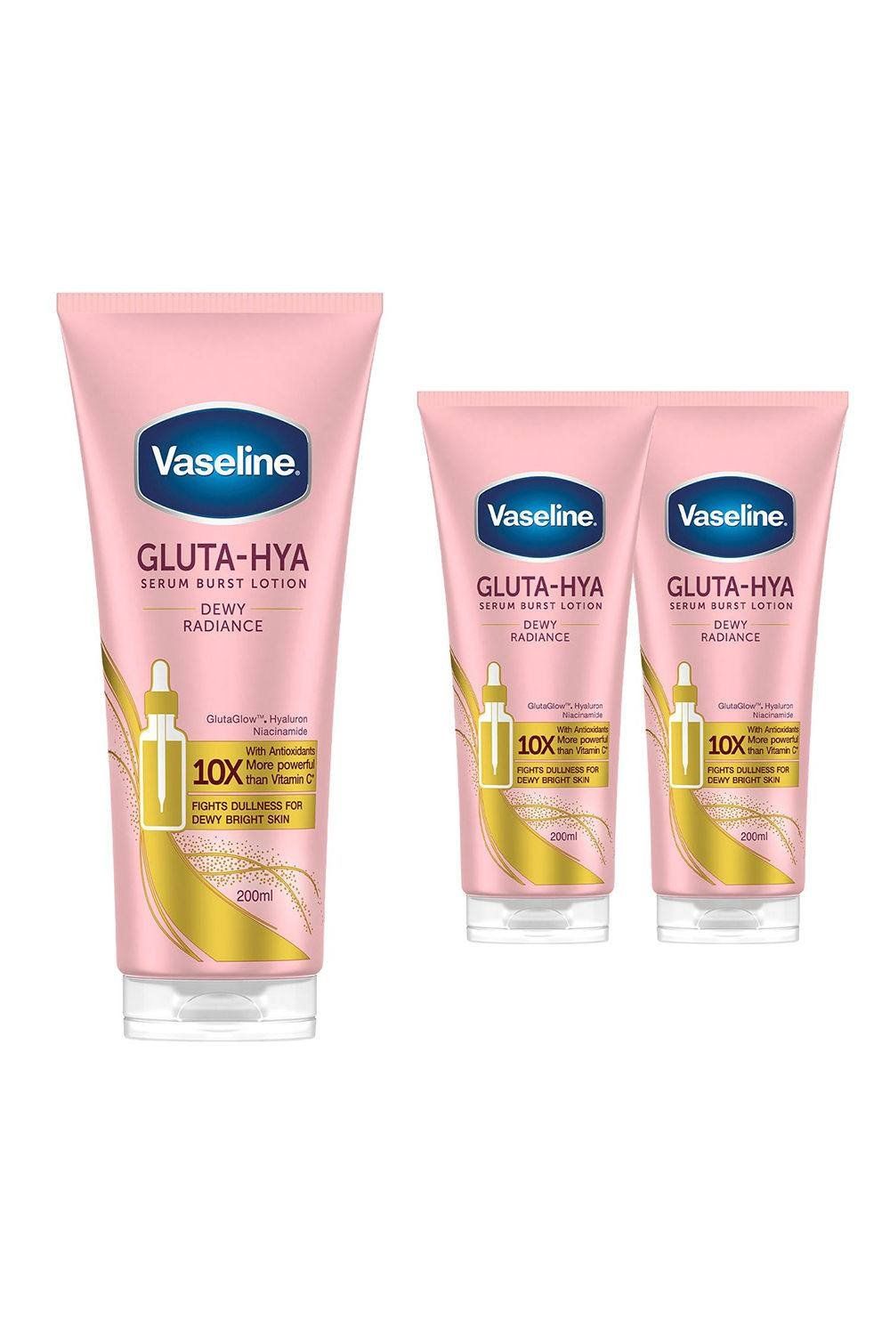 Vaseline Body Lotion Gluta-Hya Dewy Radiance Serum Burst Skin Care 200ml, 3 Pack - White - Image 1