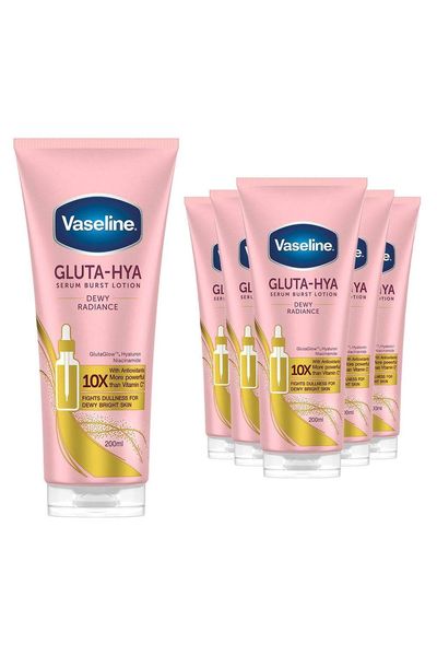 Vaseline Body Lotion Gluta-Hya Dewy Radiance Serum Burst Skin Care 200ml, 6 Pack - White