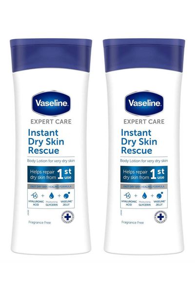 Vaseline Body Lotion Expert Care Instant Dry Skin Rescue Hydration 400ml, 2 Pack - White