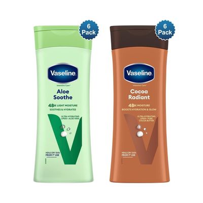 Vaseline Intensive Care Body Lotion Aloe Soothe & Cocoa Radiant 400ml, 6 Pk - White