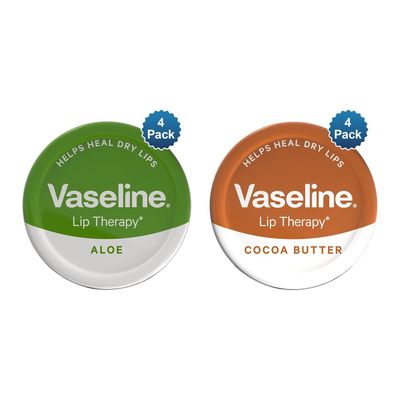 Vaseline Lip Therapy Duo Aloe Vera & Cocoa Butter Petroleum Jelly 20g, 4 Pack - White
