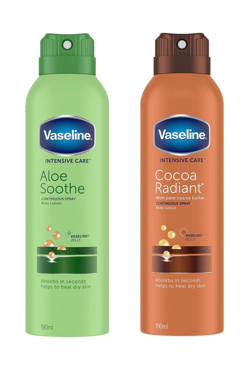 Vaseline Intensive Care Spray Moisturiser Duo Aloe Soothe & Cocoa Radiant 190ml - White - Image 1