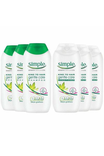 Simple Gentle Care Shampoo & Conditioner 200ml 3 Pack Bundle - White