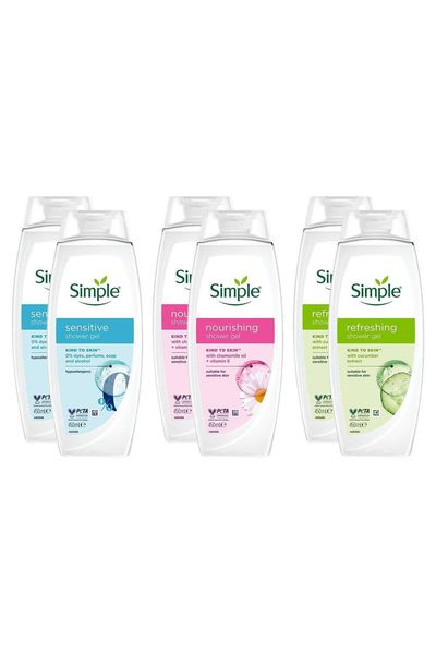 Simple Shower Gel & Shower Cream 450ml Sensitive Skin 6-Pack - White