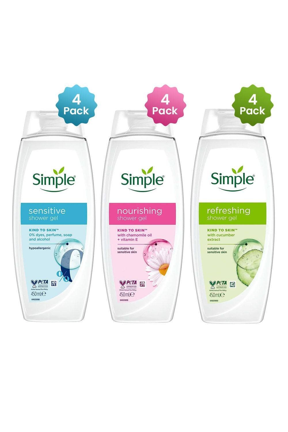 Simple Shower Gel & Shower Cream 450ml Multipack 12 Bottles - White - Image 1