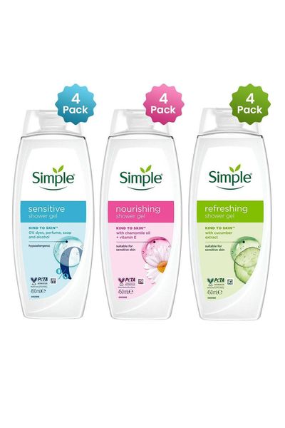 Simple Shower Gel & Shower Cream 450ml Multipack 12 Bottles - White
