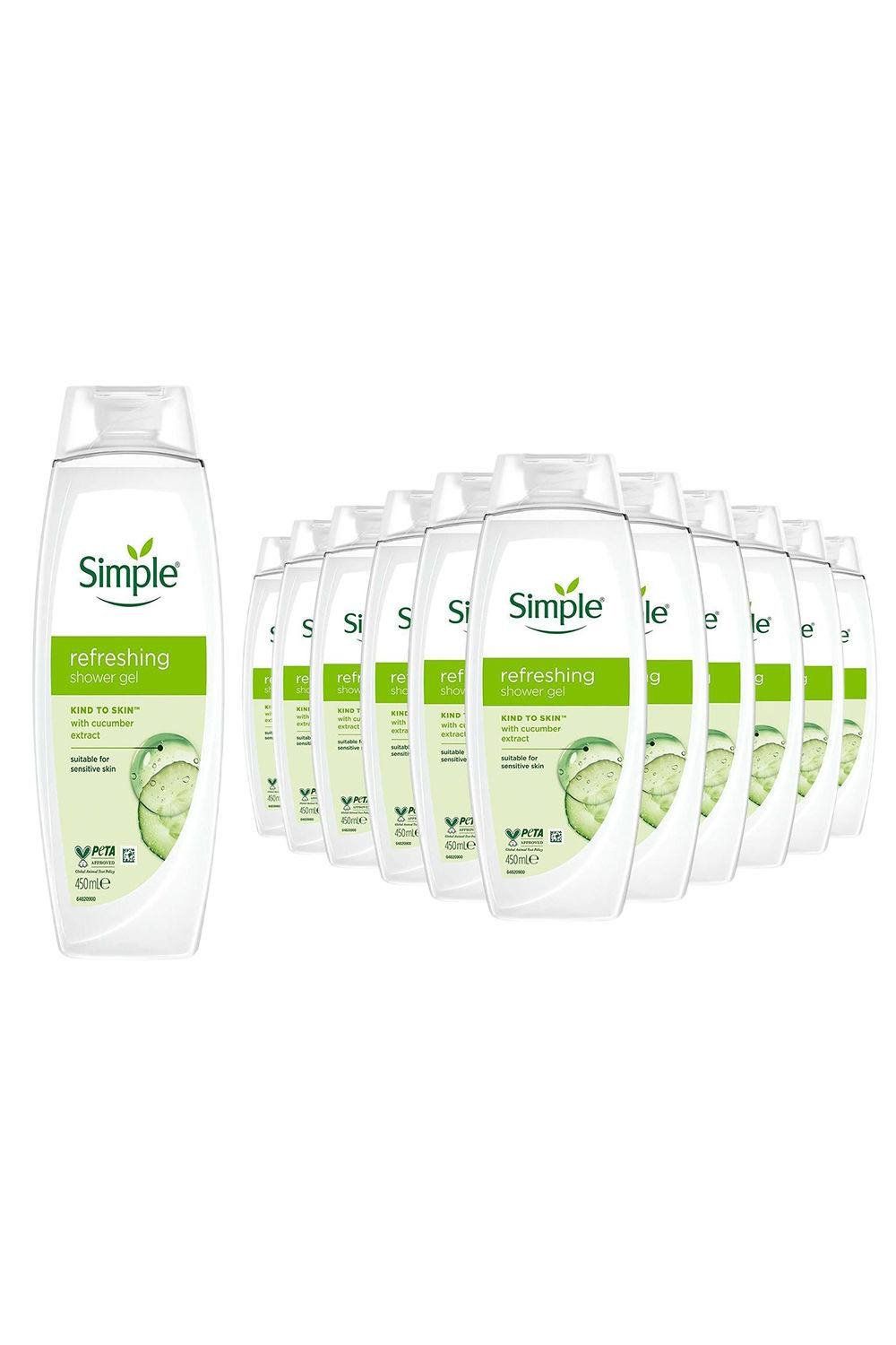 Simple Kind to Skin Refreshing Shower Gel 450ml, 12 Pack - White - Image 1